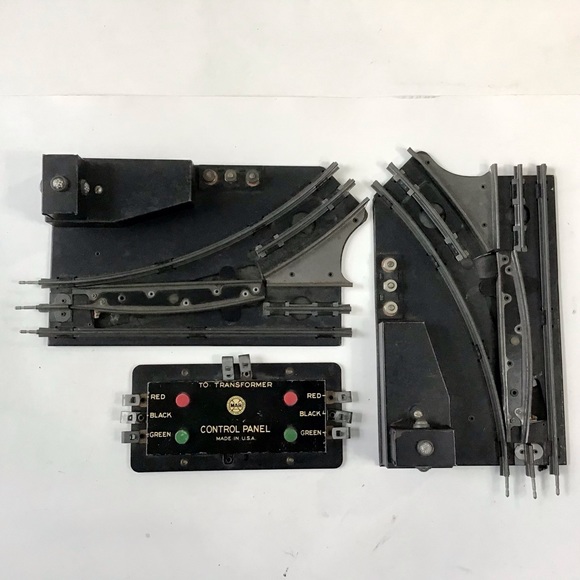 Marx 2 Left Hand Switch Turnouts Train Tracks and Remote Control Panel O27 Gauge - Picture 1 of 9